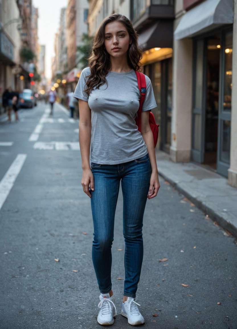 1girl, denim, jeans, realistic, shirt, pants · Yamete.gg