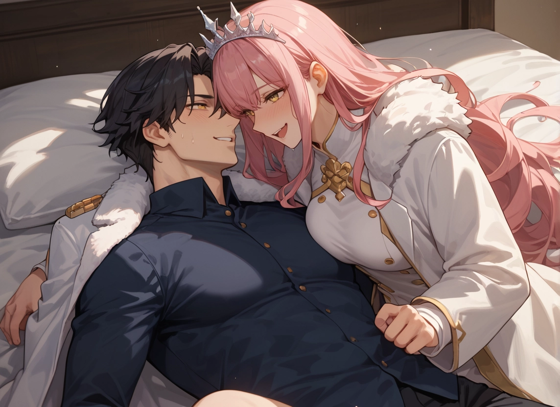 1girl, 1boy, pink hair, long hair, black hair, breasts · Yamete.gg