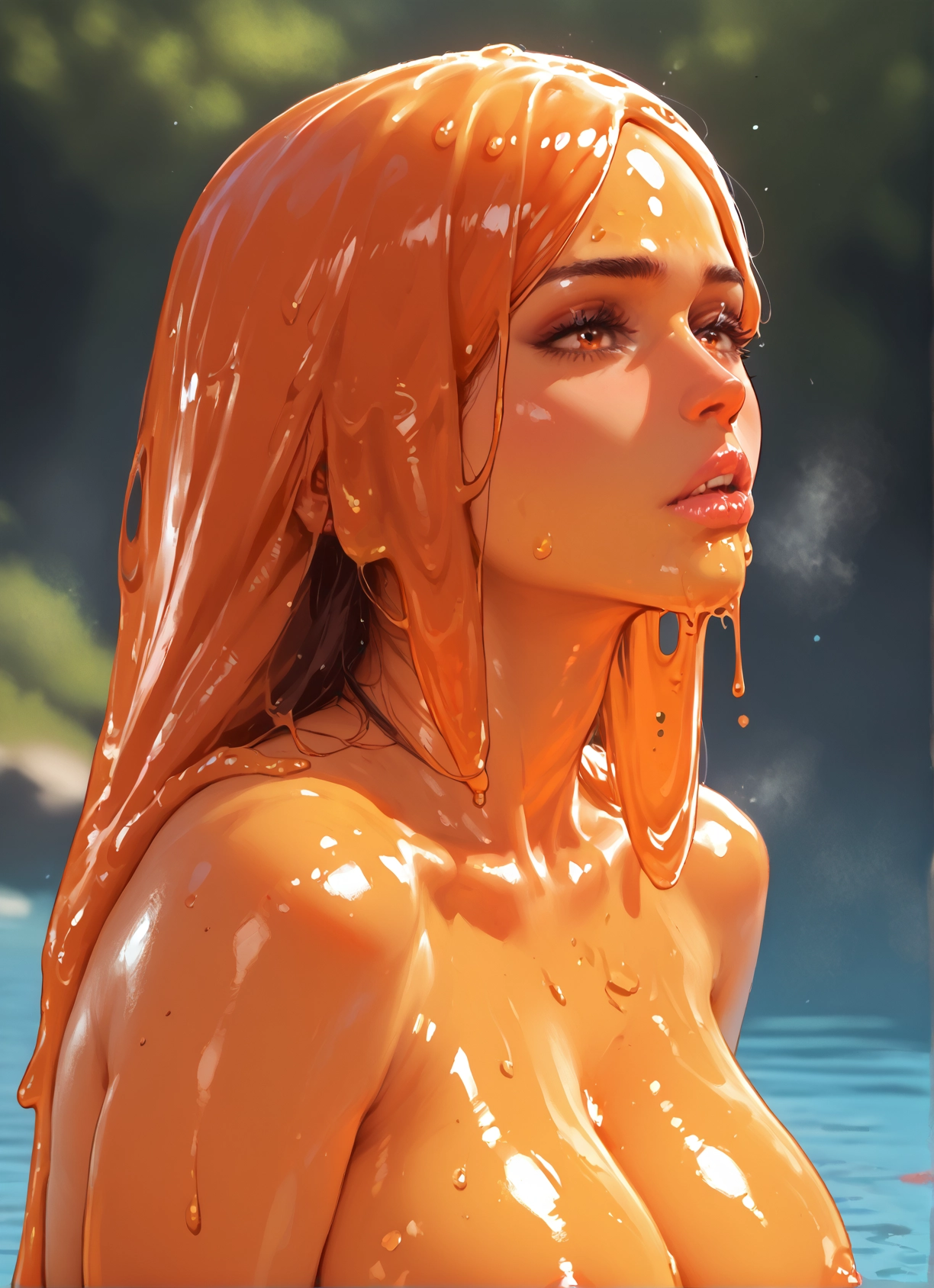 1girl, breasts, solo, slime girl, monster girl, long hair · Yamete.gg