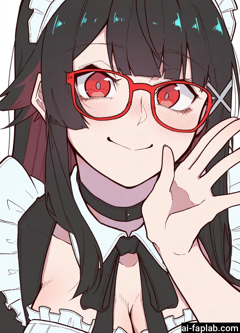 1girl, glasses, maid headdress, maid, black hair, solo