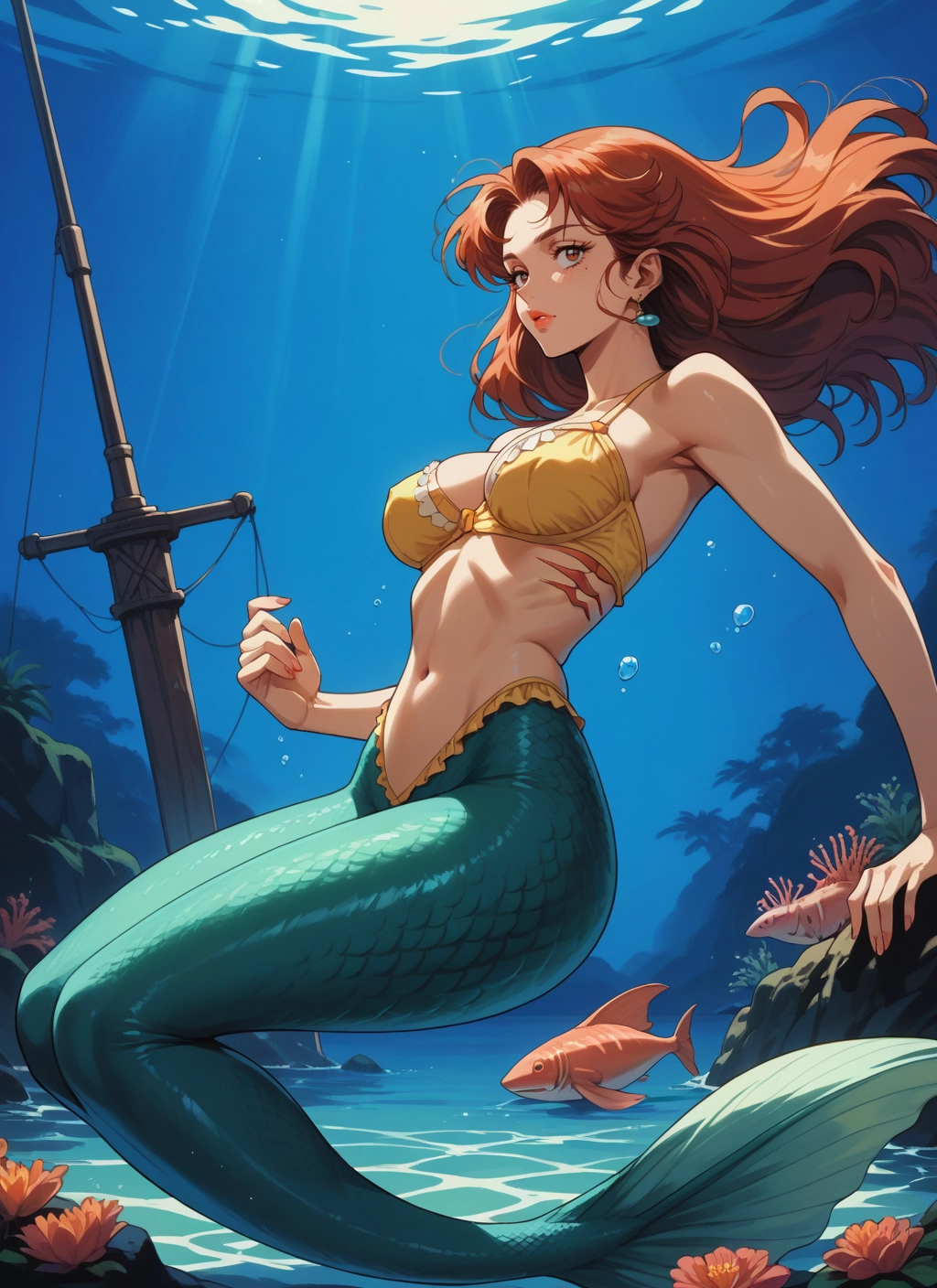 1girl, breasts, monster girl, mermaid, underwater, fish · Yamete.gg