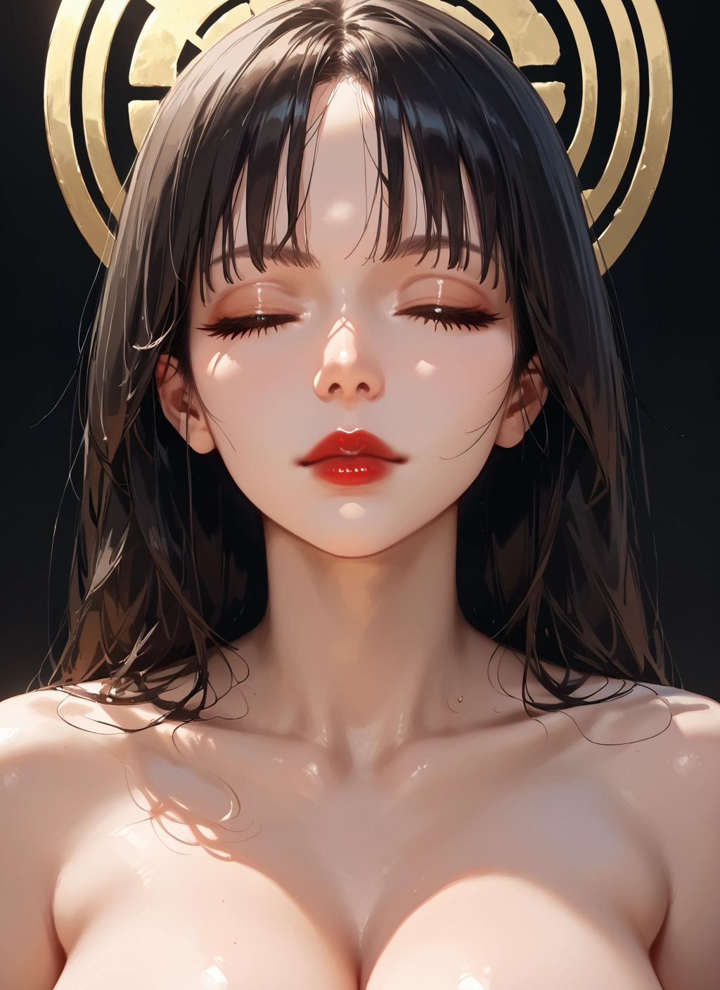 1girl, breasts, solo, closed eyes, long hair, collarbone · Yamete.gg