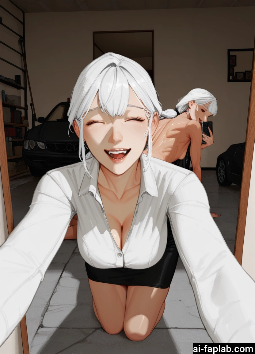 1girl, breasts, skirt, phone, selfie, closed eyes · Yamete.gg