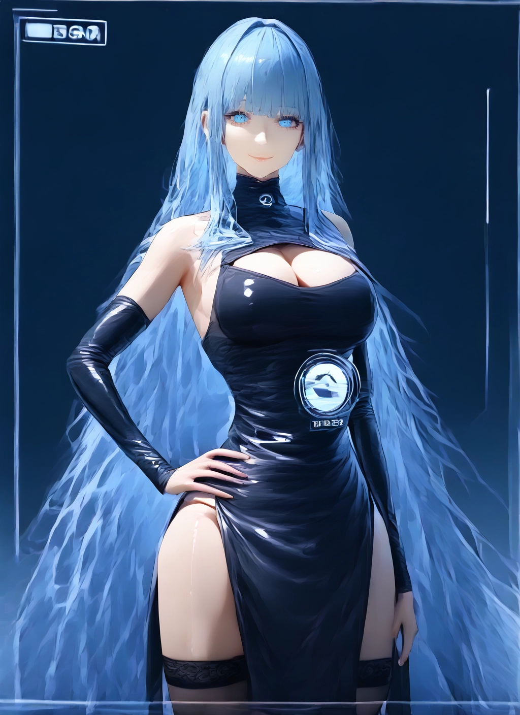 breasts, 1girl, long hair, thighhighs, dress, blue eyes · Yamete.gg
