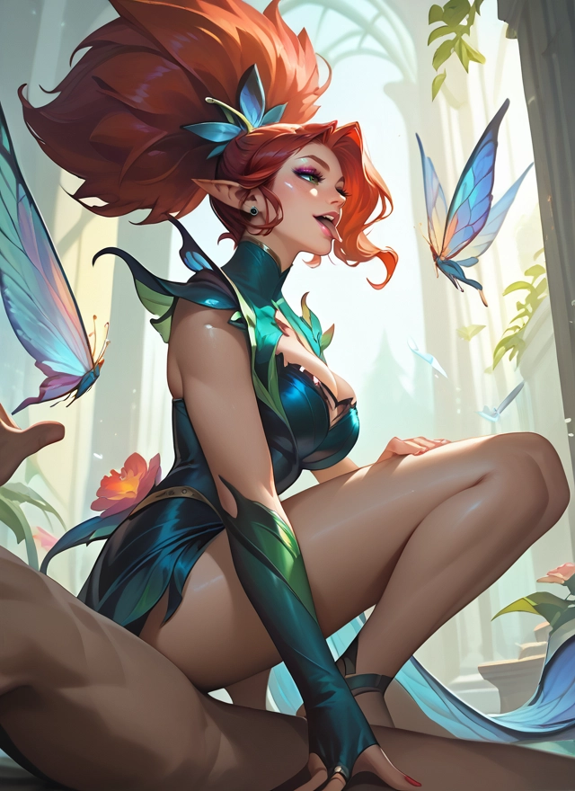 1girl, breasts, pointy ears, bug, butterfly, 1boy · Yamete.gg