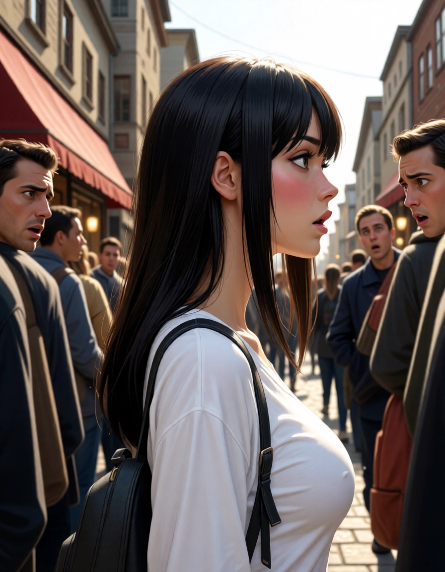 backpack, 1girl, black hair, long hair, bag, shirt · Yamete.gg