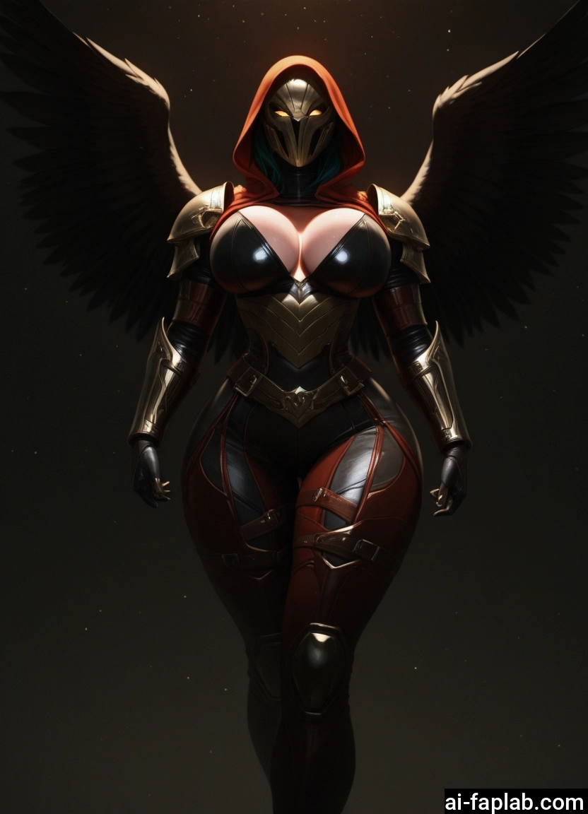 1girl, breasts, wings, solo, hood, armor · Yamete.gg