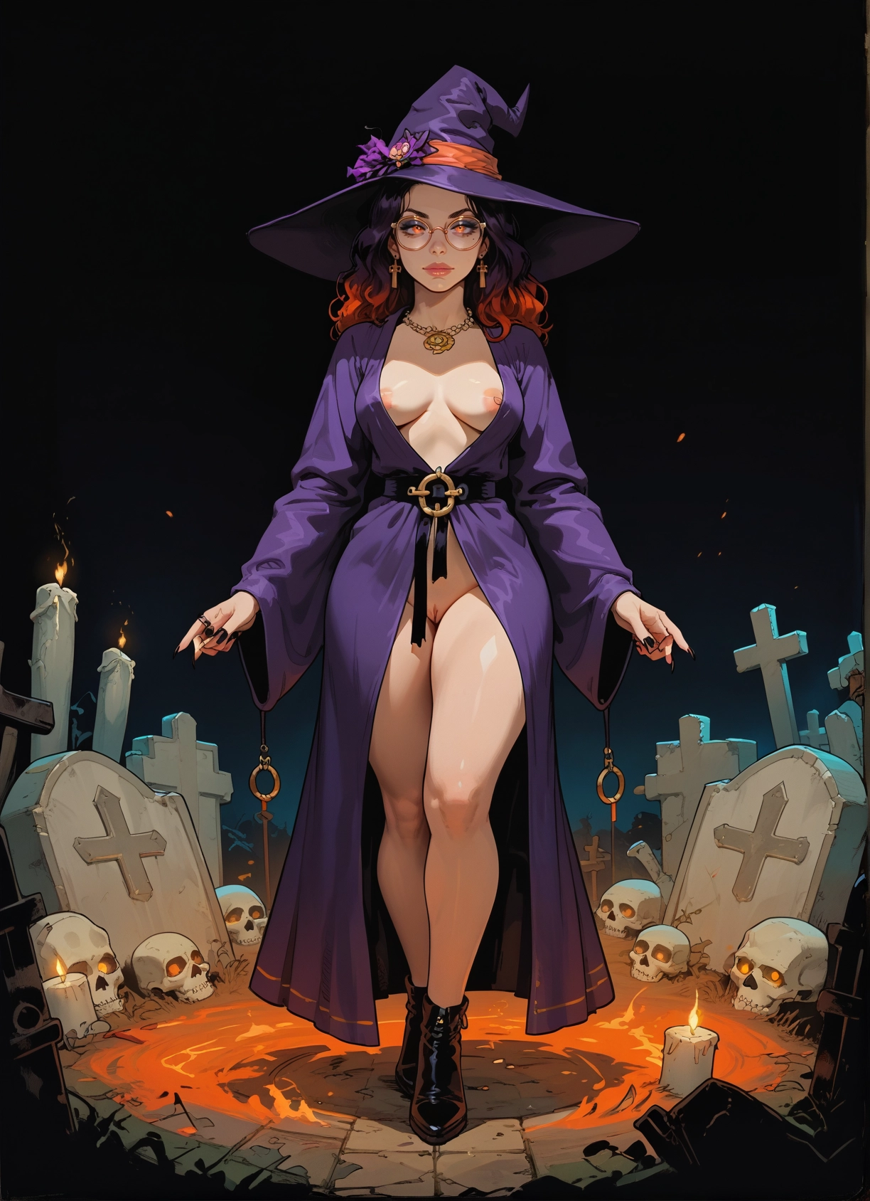 1girl, hat, breasts, witch hat, solo, pussy · Yamete.gg