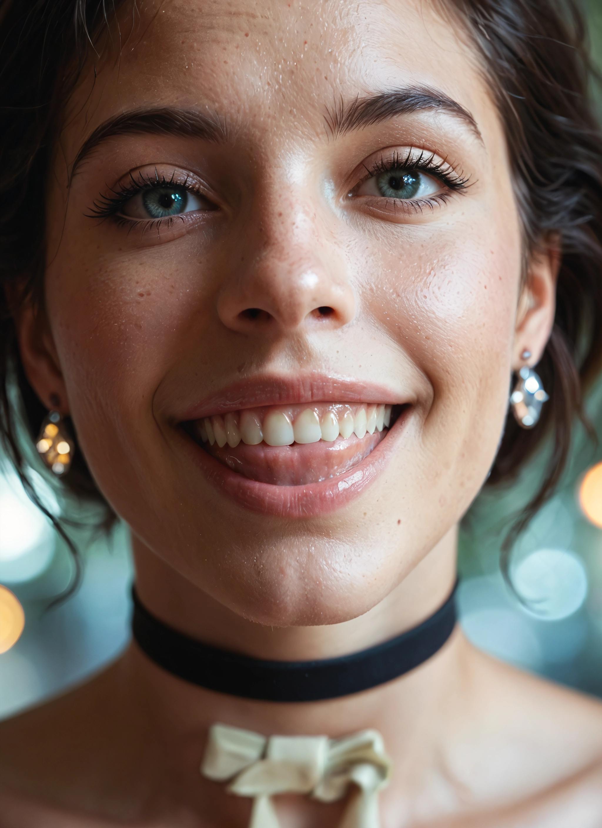 1girl, solo, jewelry, choker, earrings, teeth · Yamete.gg