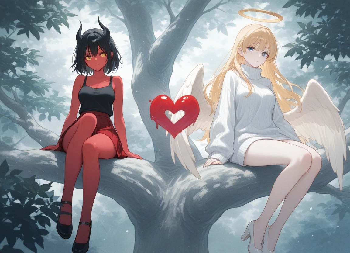 multiple girls, 2girls, wings, skirt, horns, blonde hair · Yamete.gg