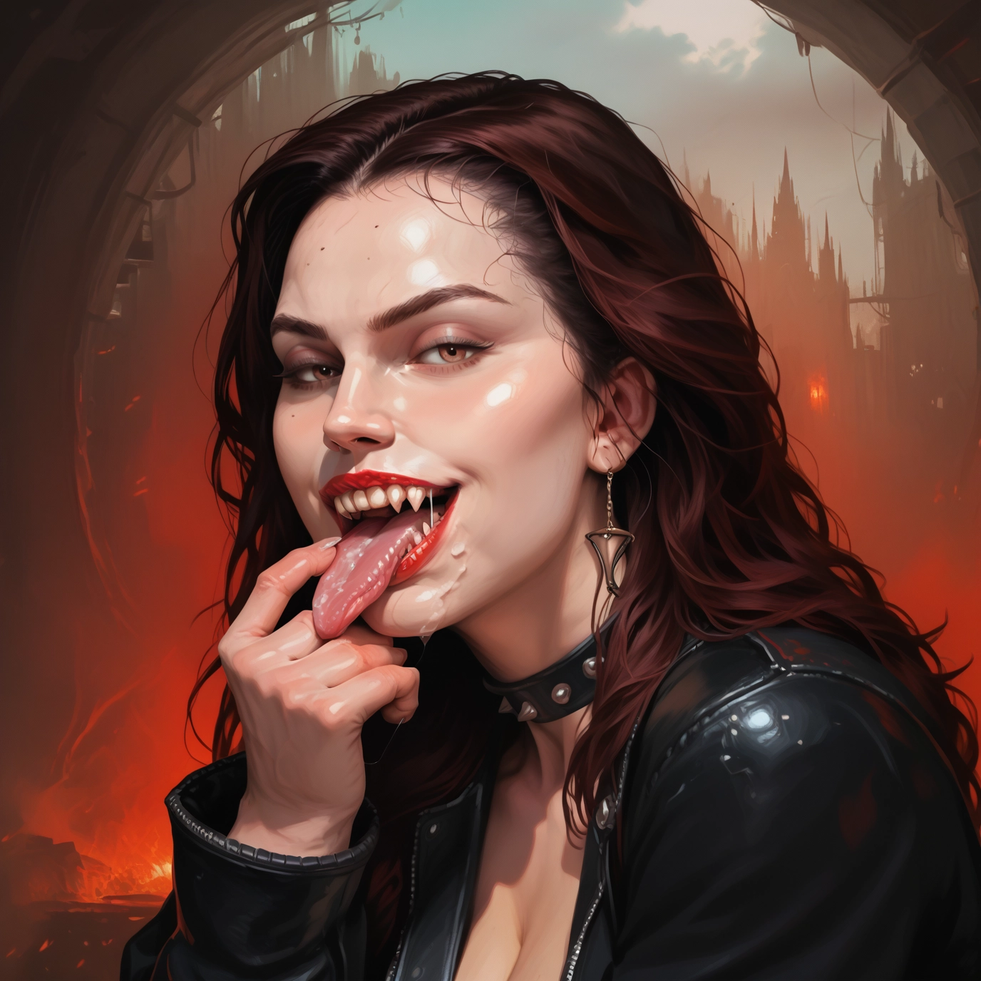 1girl, solo, tongue, jewelry, tongue out, earrings · Yamete.gg