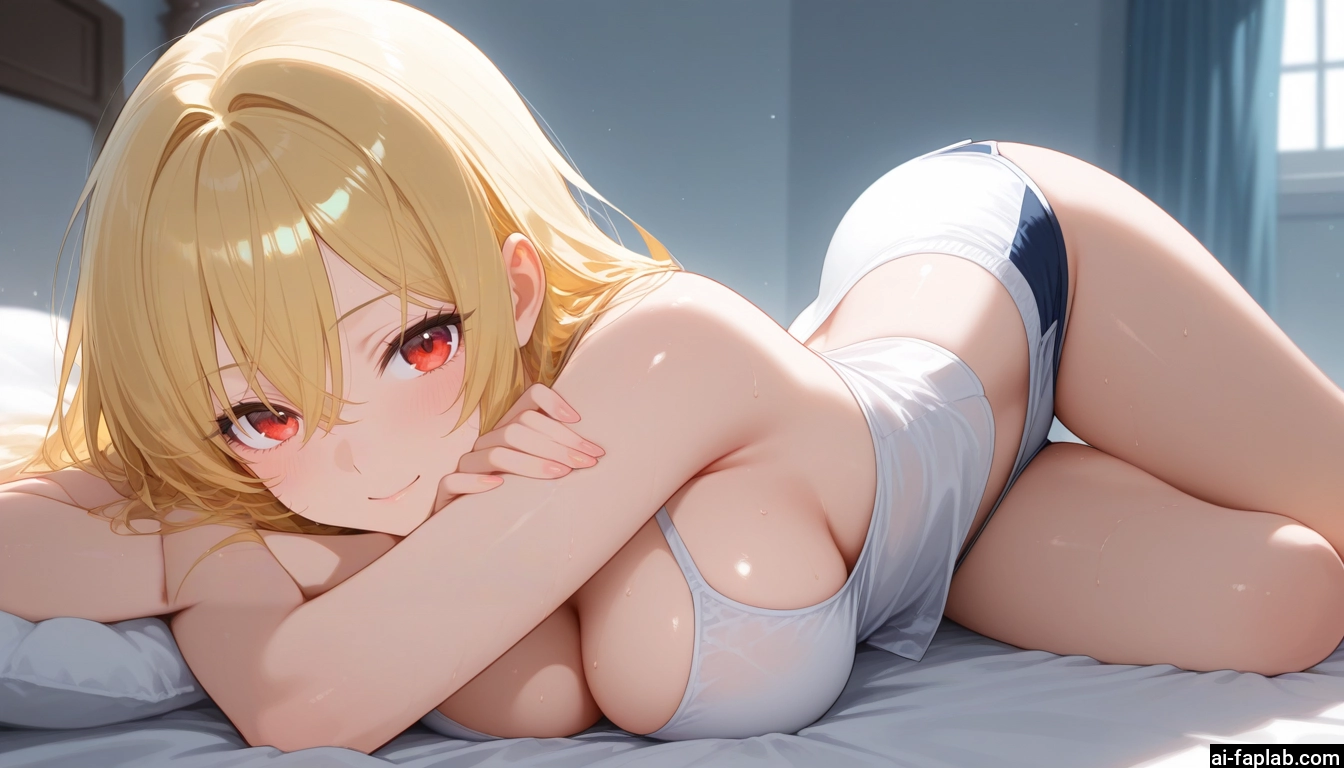1girl, breasts, blonde hair, solo, red eyes, shorts · Yamete.gg