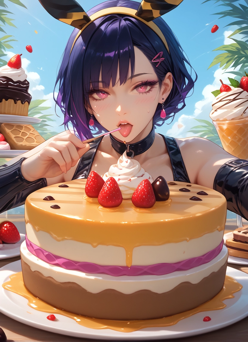 1girl, food, solo, jewelry, earrings, fruit · Yamete.gg