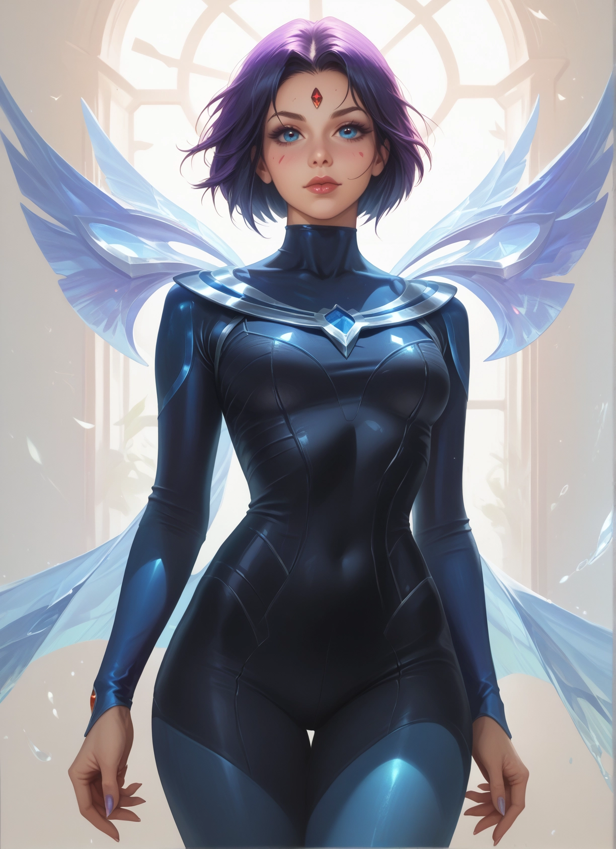 1girl, solo, blue eyes, bodysuit, short hair, breasts · Yamete.gg
