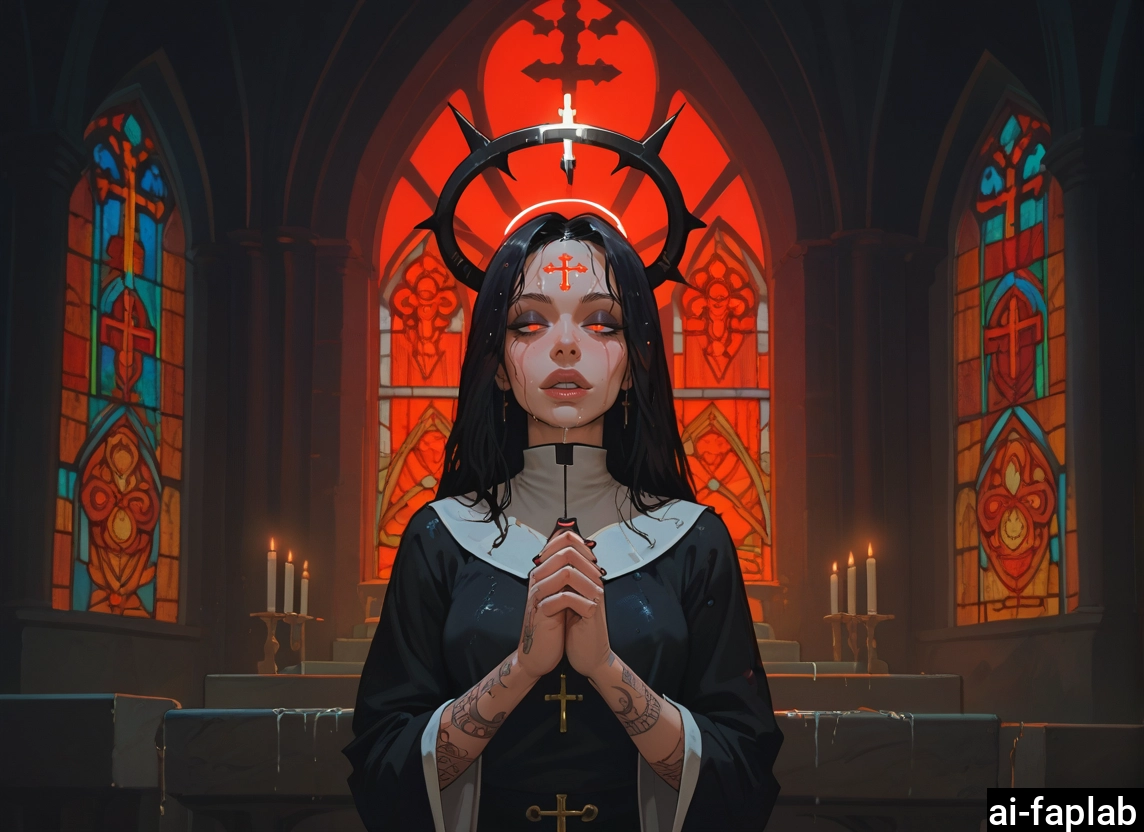 1girl, black hair, cross, jewelry, tattoo, candle · Yamete.gg