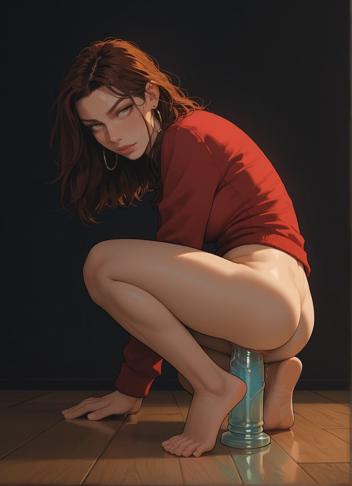 1girl, solo, jewelry, earrings, sex toy, ass · Yamete.gg
