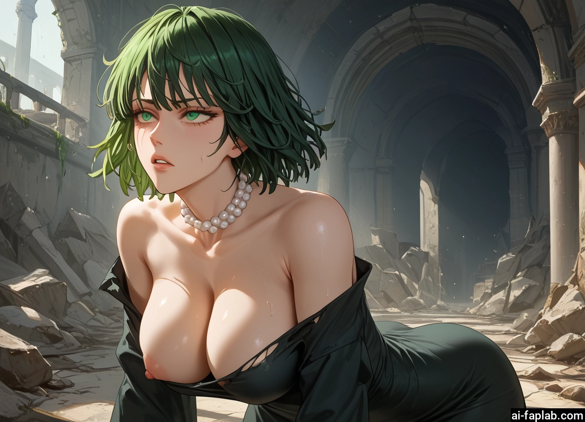 breasts, 1girl, green eyes, nipples, dress, jewelry · Yamete.gg