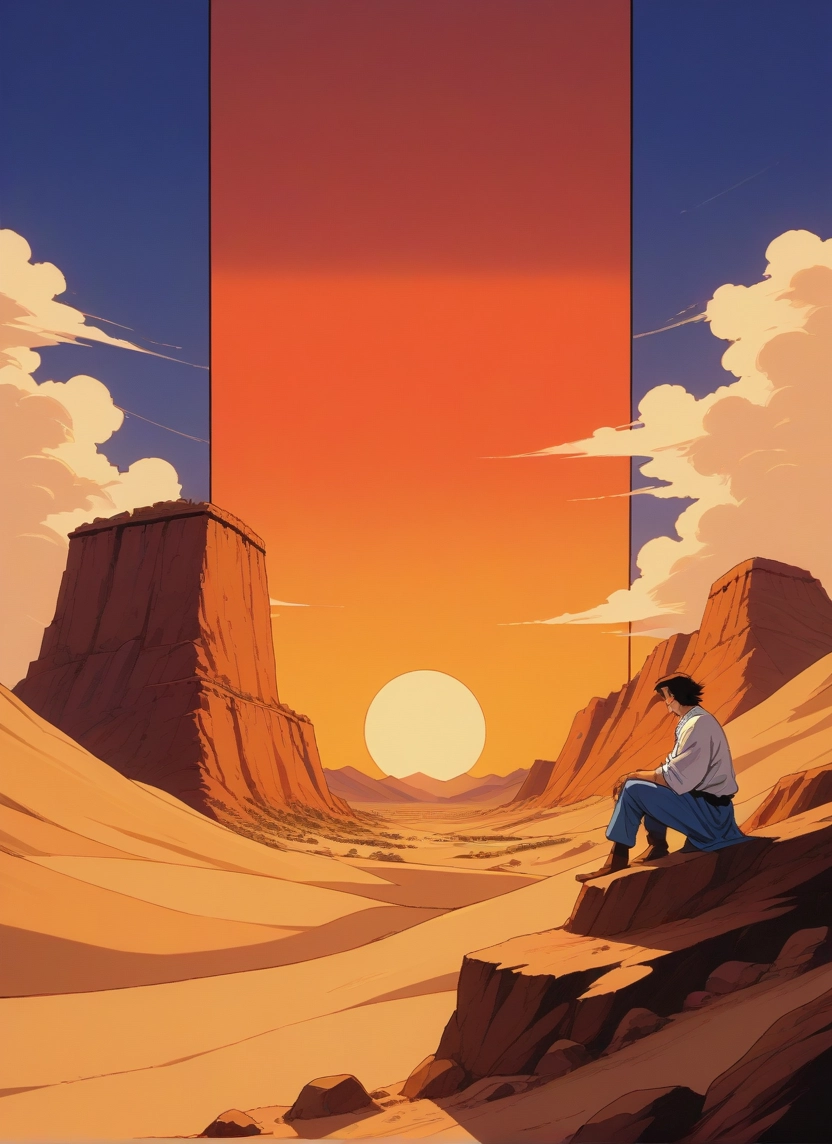 1boy, male focus, sky, solo, sitting, cloud