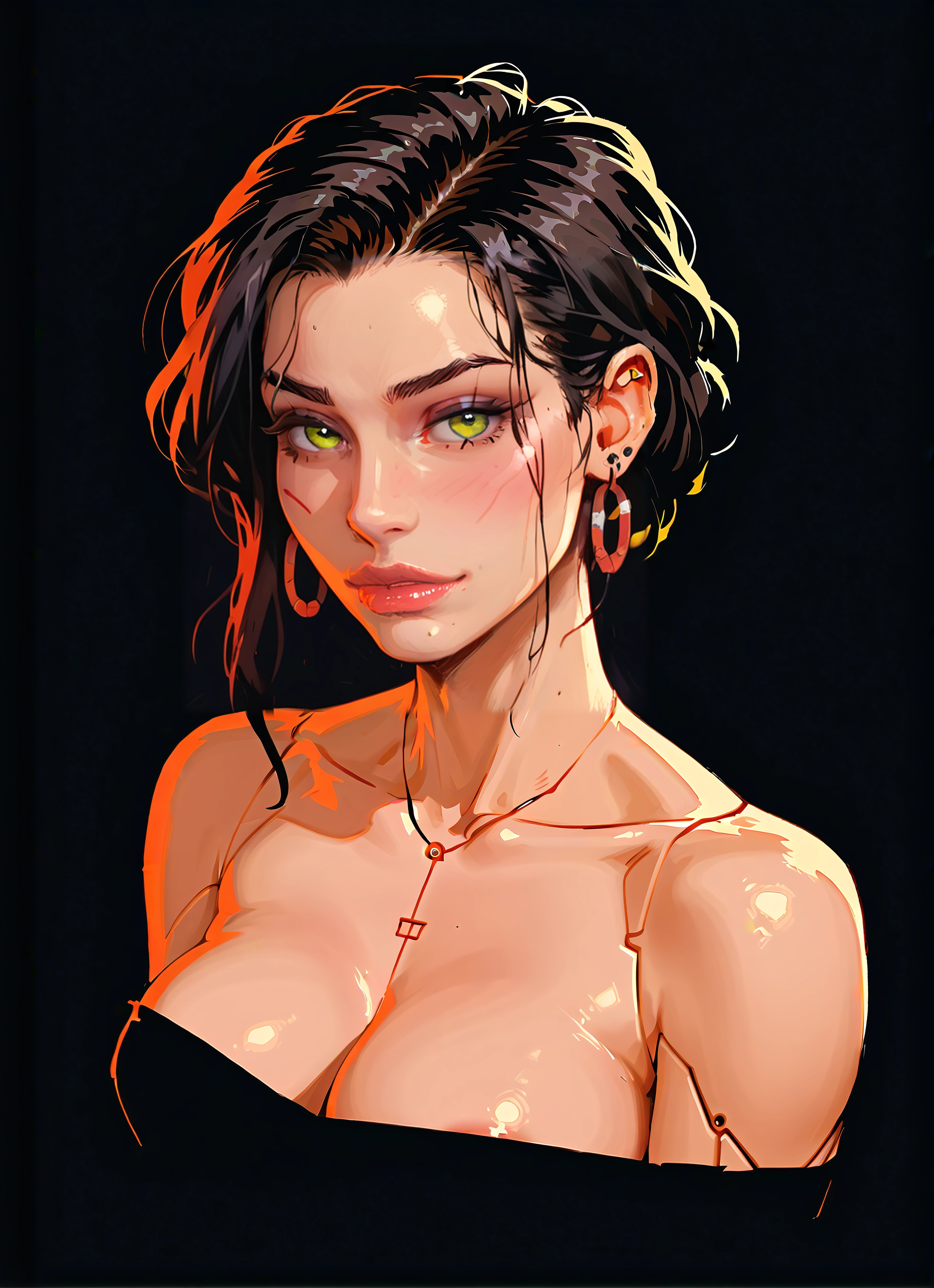 1girl, breasts, solo, jewelry, earrings, green eyes · Yamete.gg