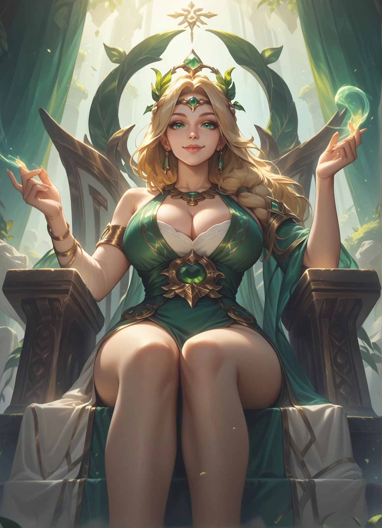 1girl, breasts, blonde hair, jewelry, large breasts, sitting · Yamete.gg