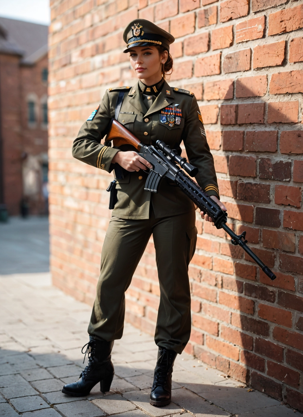 1girl, weapon, gun, solo, rifle, uniform · Yamete.gg