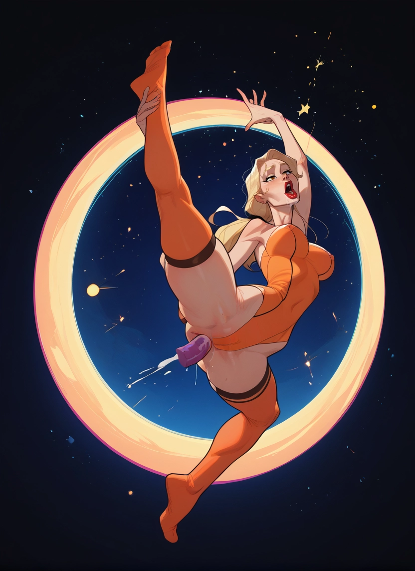 1girl, thighhighs, blonde hair, leotard, sex toy, solo · Yamete.gg