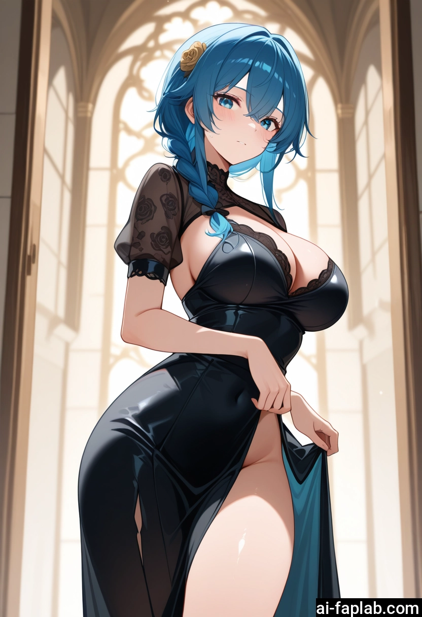 breasts, 1girl, large breasts, dress, solo, braid · Yamete.gg