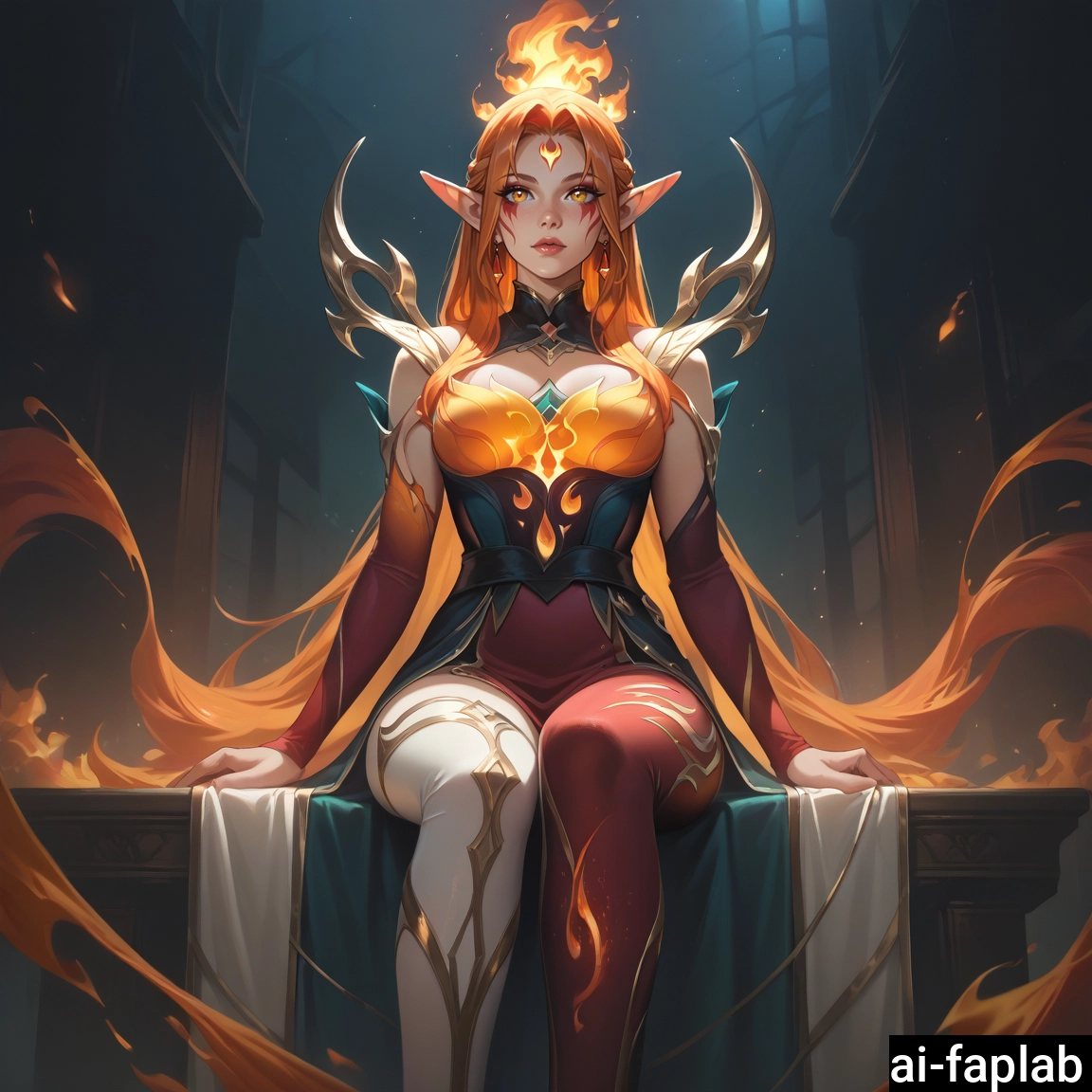 1girl, solo, long hair, pointy ears, sitting, earrings · Yamete.gg
