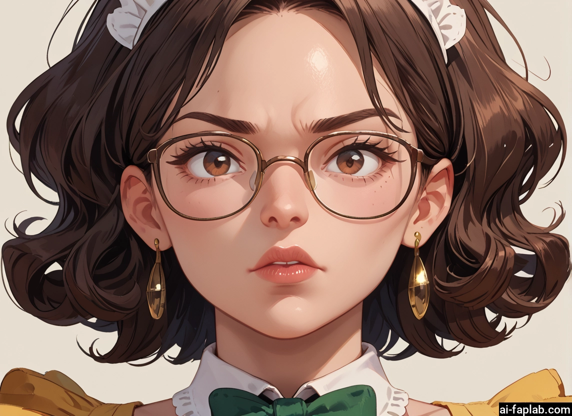 1girl, solo, brown hair, jewelry, earrings, glasses · Yamete.gg