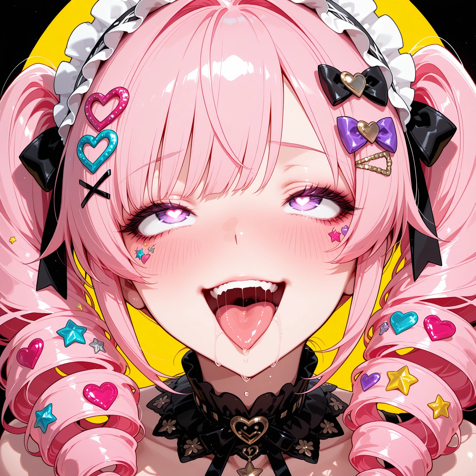 1girl, pink hair, heart, solo, tongue, hair ornament · Yamete.gg