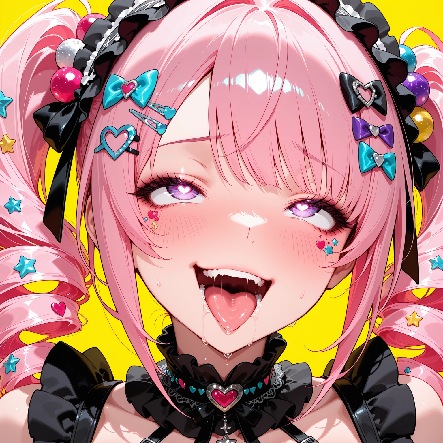 hair ornament, pink hair, heart, solo, tongue, 1girl · Yamete.gg