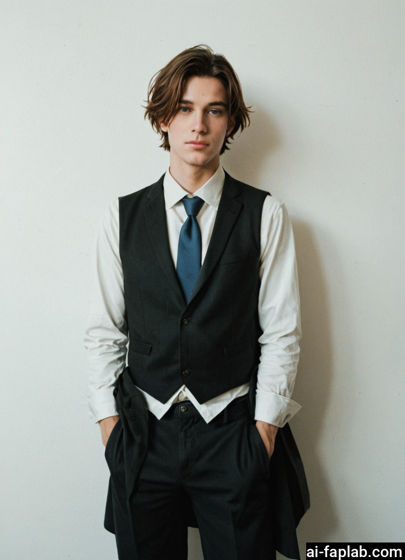 1boy, male focus, solo, necktie, vest, brown hair · Yamete.gg