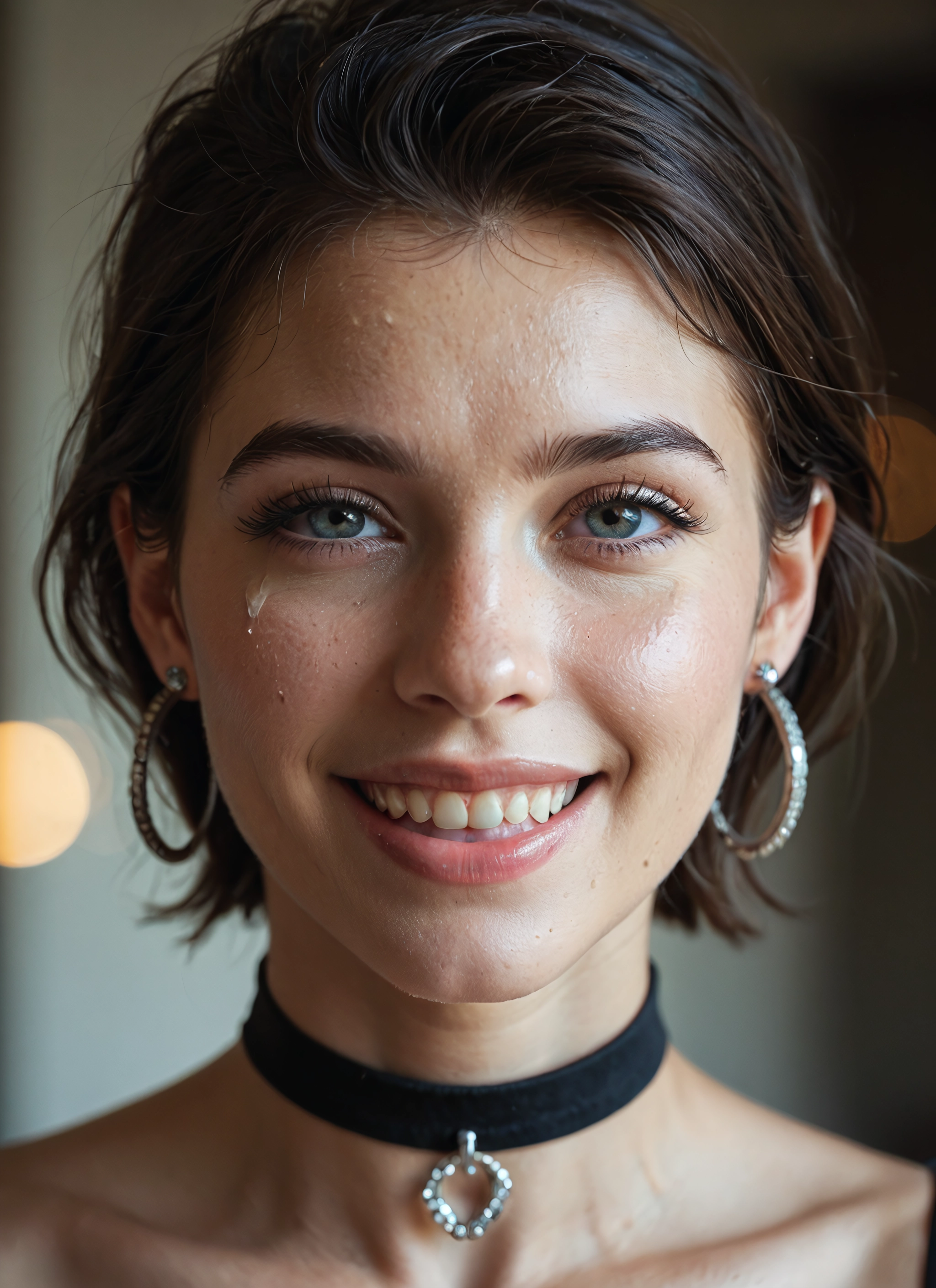 1girl, solo, jewelry, earrings, choker, smile · Yamete.gg