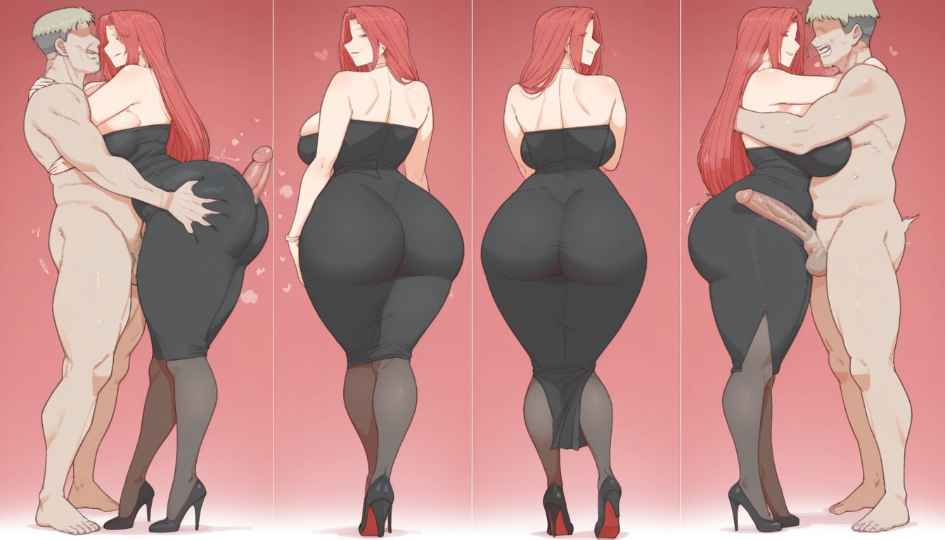 high heels, 1boy, hetero, breasts, dress, ass