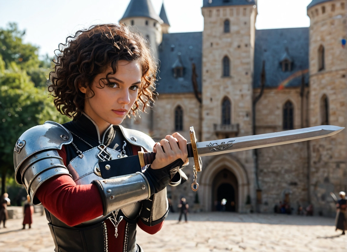 weapon, sword, armor, 1girl, brown hair, holding · Yamete.gg