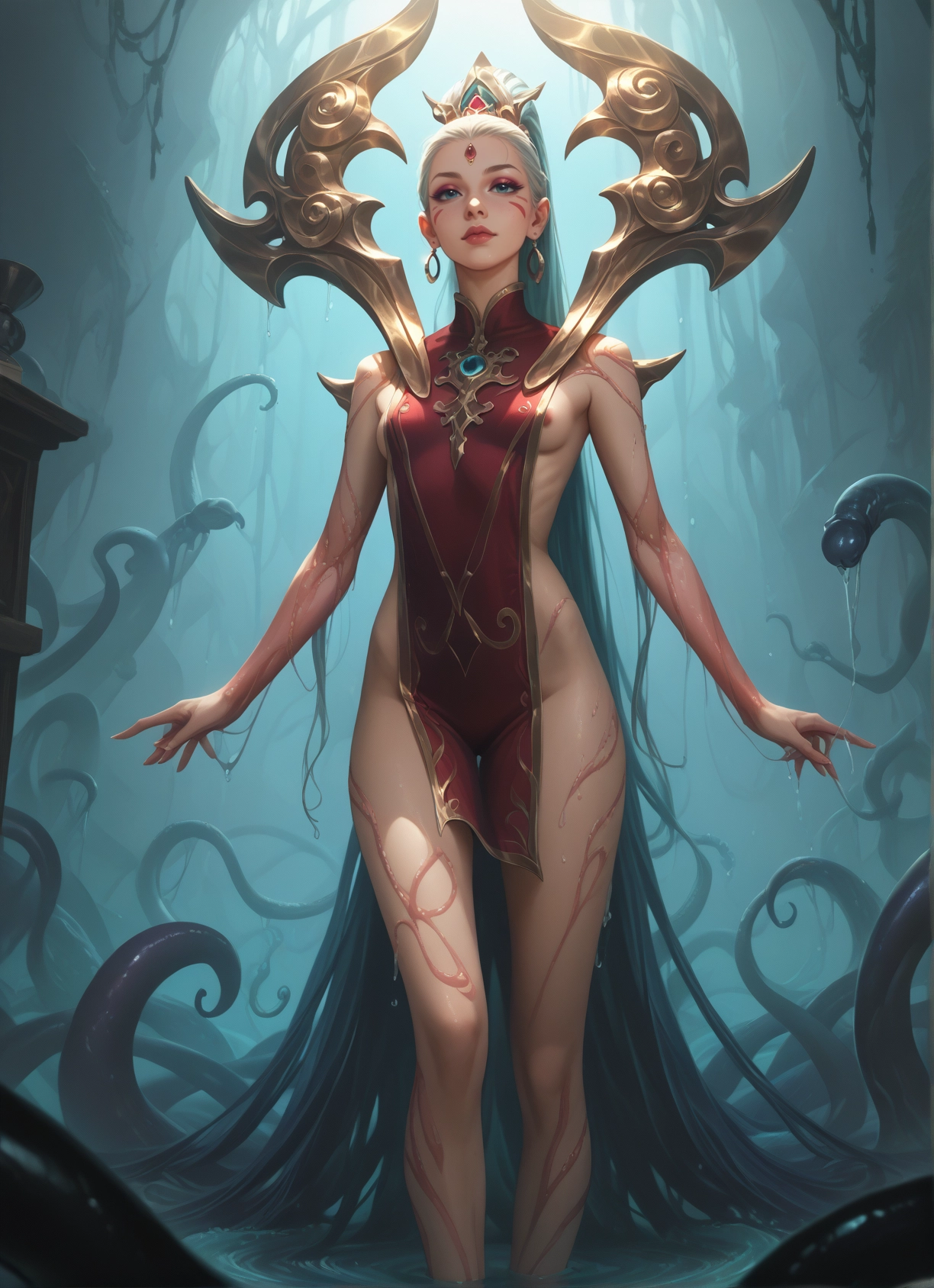 1girl, long hair, breasts, jewelry, very long hair, tentacles · Yamete.gg