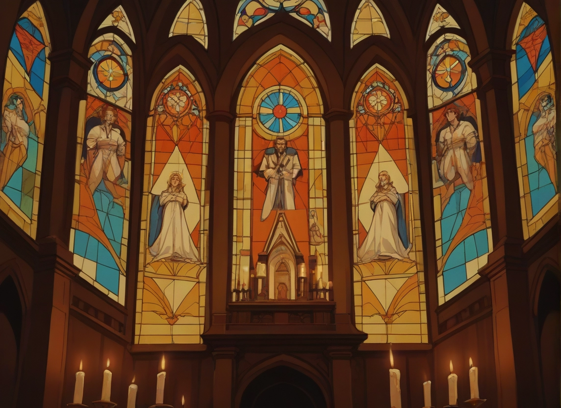 stained glass, multiple boys, multiple girls, candle, dress, church · Yamete.gg