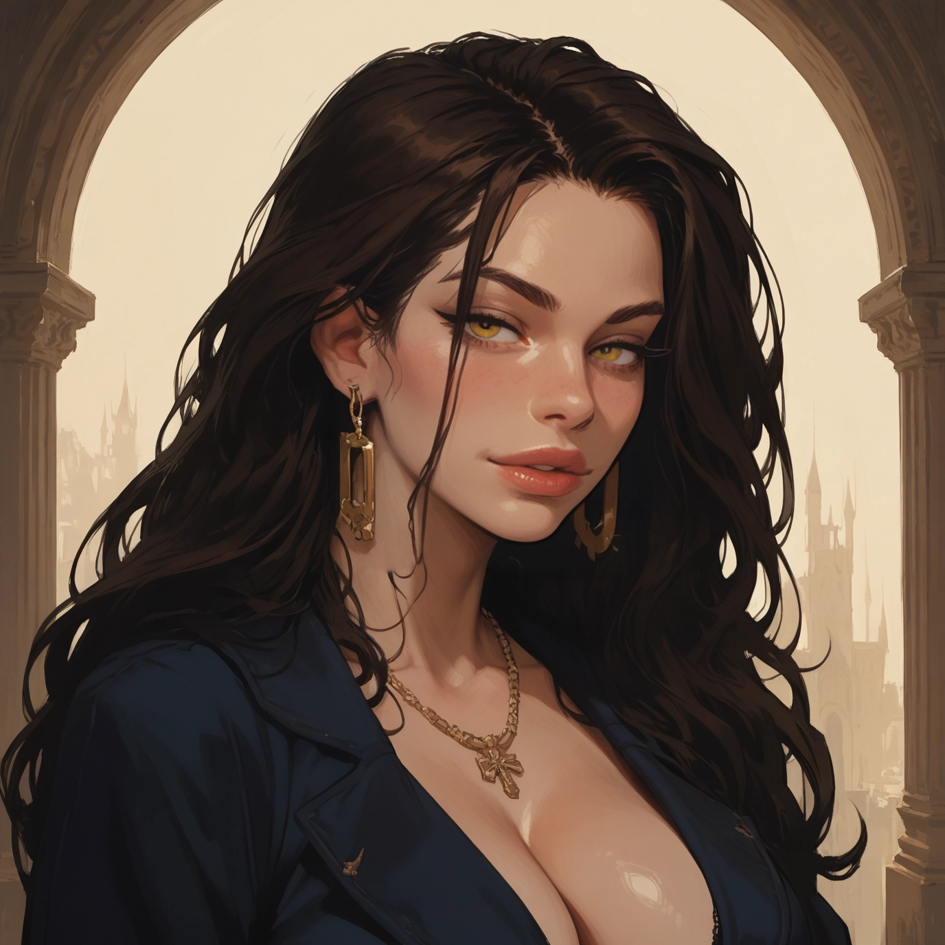 1girl, breasts, jewelry, earrings, solo, cleavage · Yamete.gg