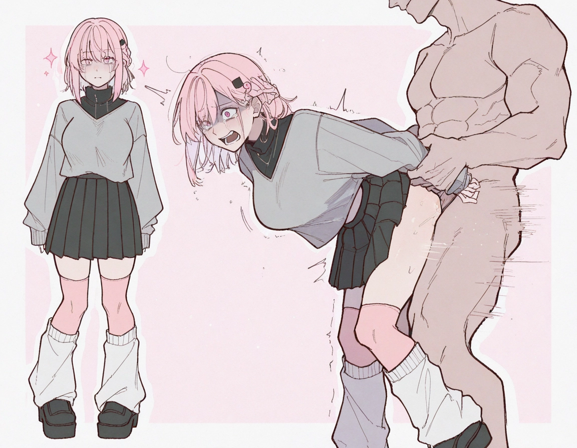 1girl, 1boy, skirt, hetero, pink hair, sex