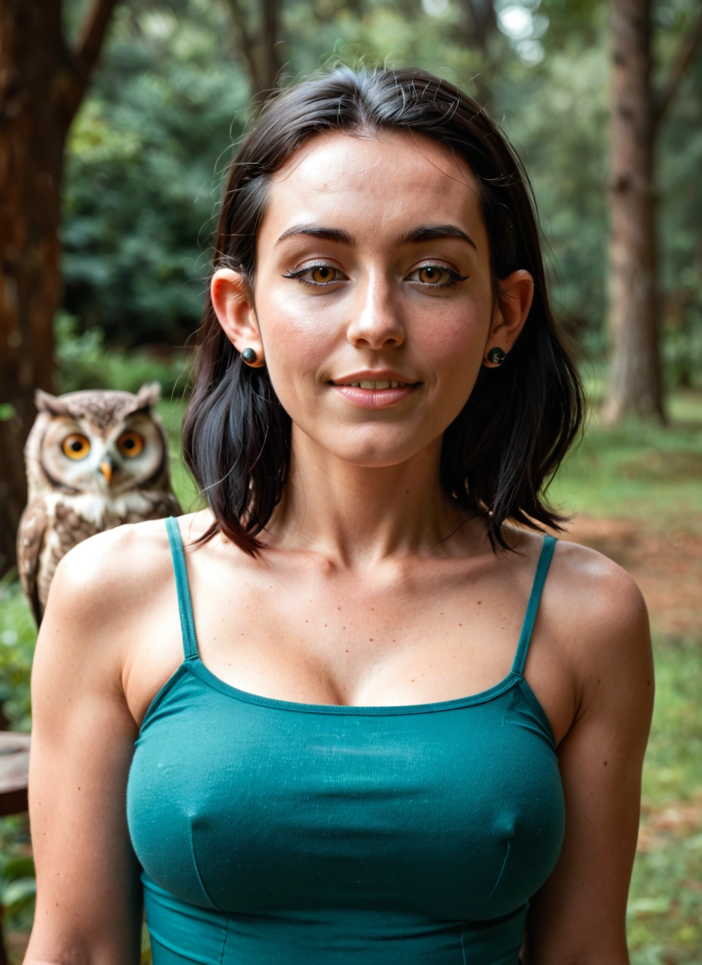 1girl, breasts, bird, owl, jewelry, earrings · Yamete.gg