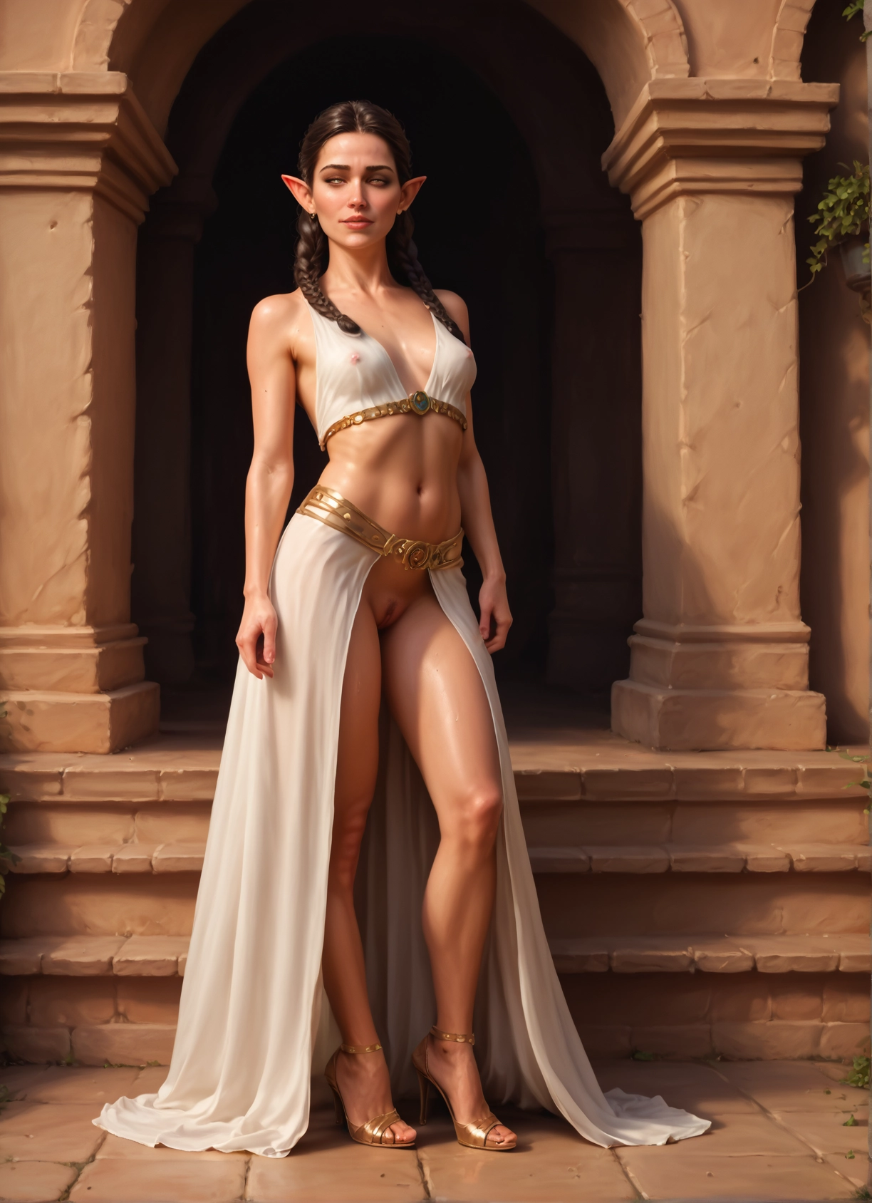 1girl, solo, pointy ears, pussy, braid, breasts · Yamete.gg