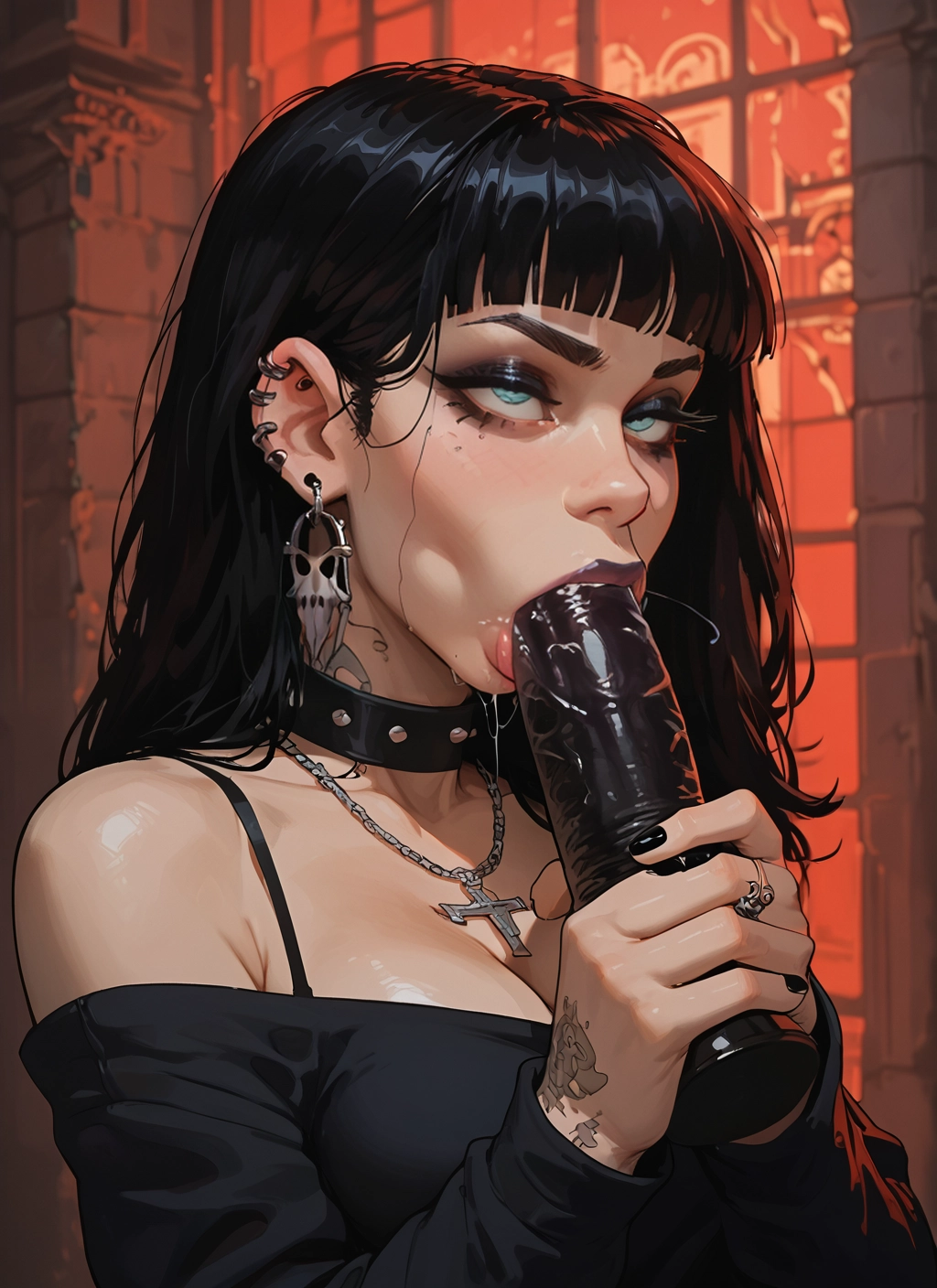 1girl, solo, black hair, breasts, jewelry, piercing · Yamete.gg