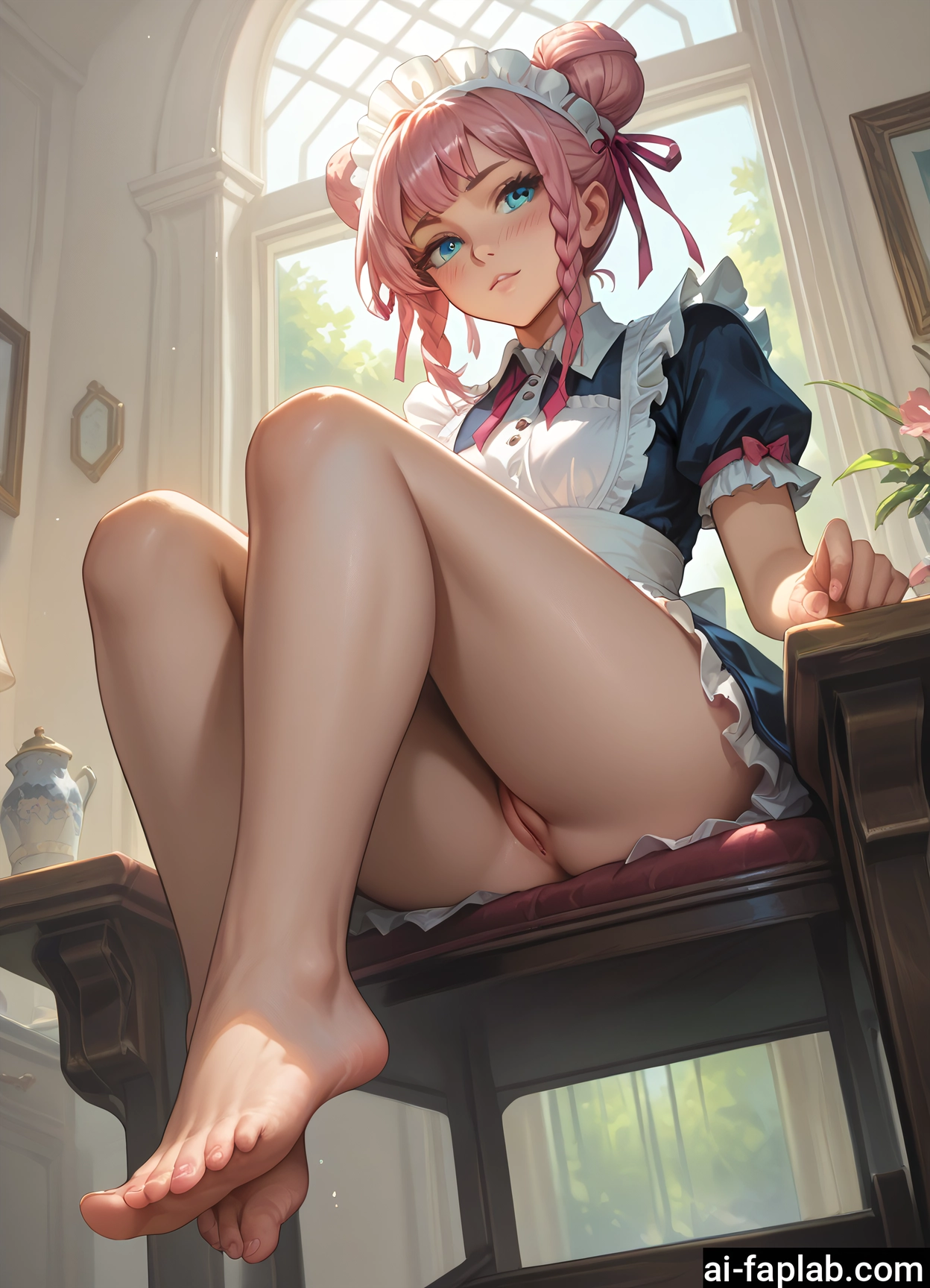 1girl, pussy, barefoot, feet, solo, pink hair · Yamete.gg