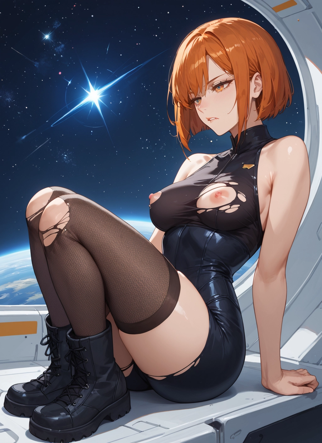 1girl, breasts, solo, torn clothes, nipples, short hair · Yamete.gg