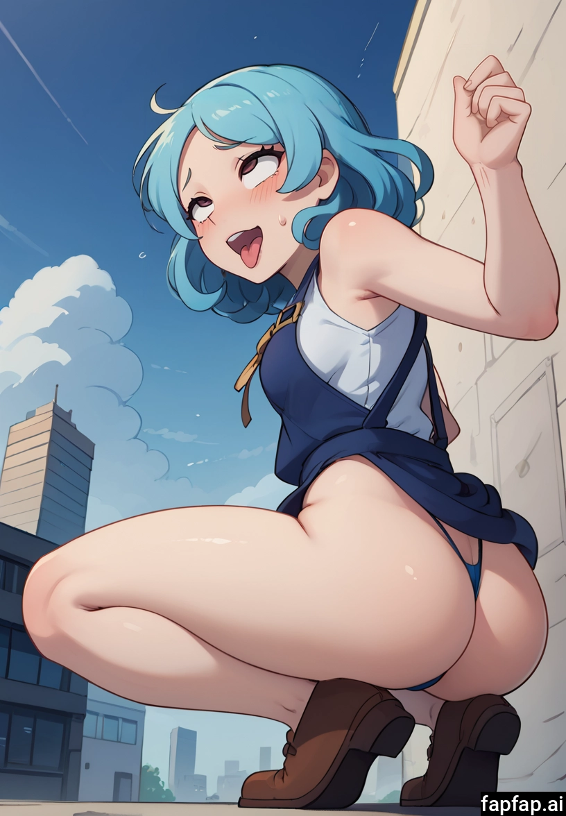 1girl, thong, ass, solo, tongue, blue hair · Yamete.gg