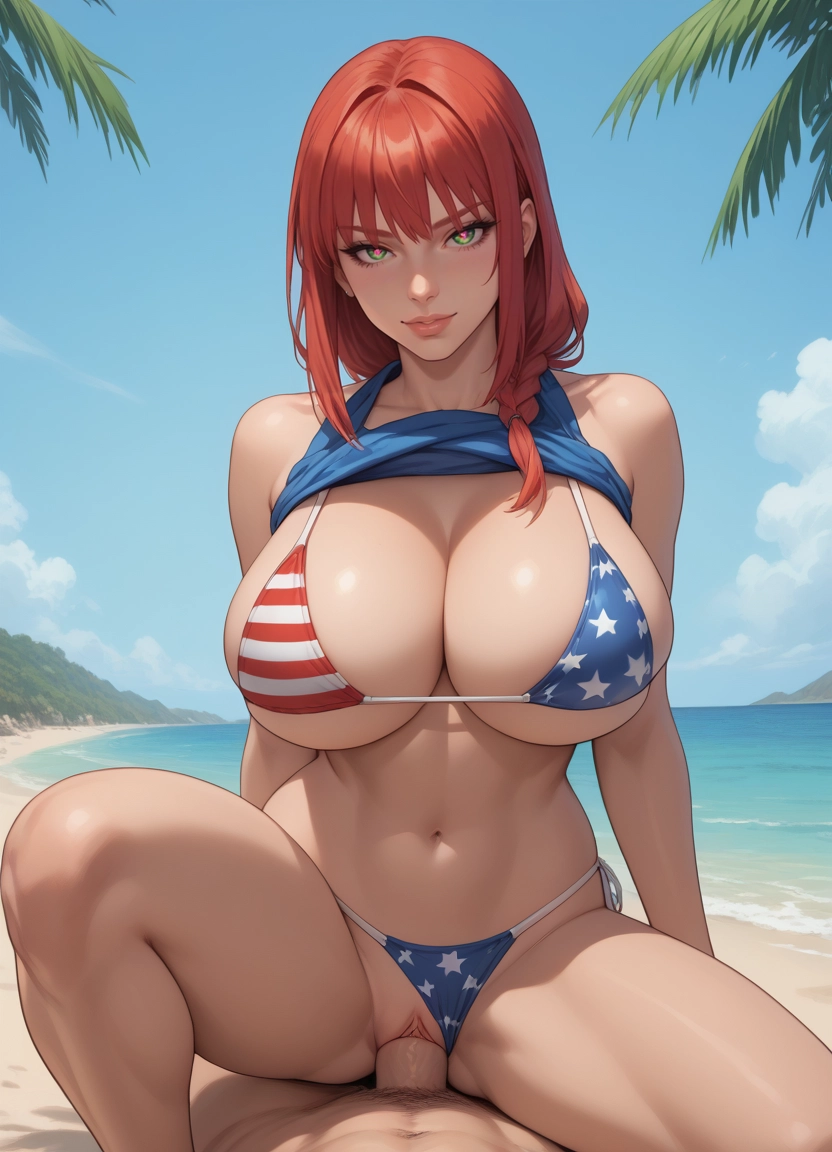 1girl, girl on top, cowgirl position, bikini bottom aside, breasts, clothing aside · Yamete.gg