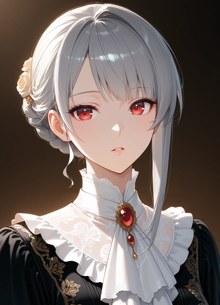 1girl, solo, red eyes, looking at viewer, hair ornament, flower · Yamete.gg