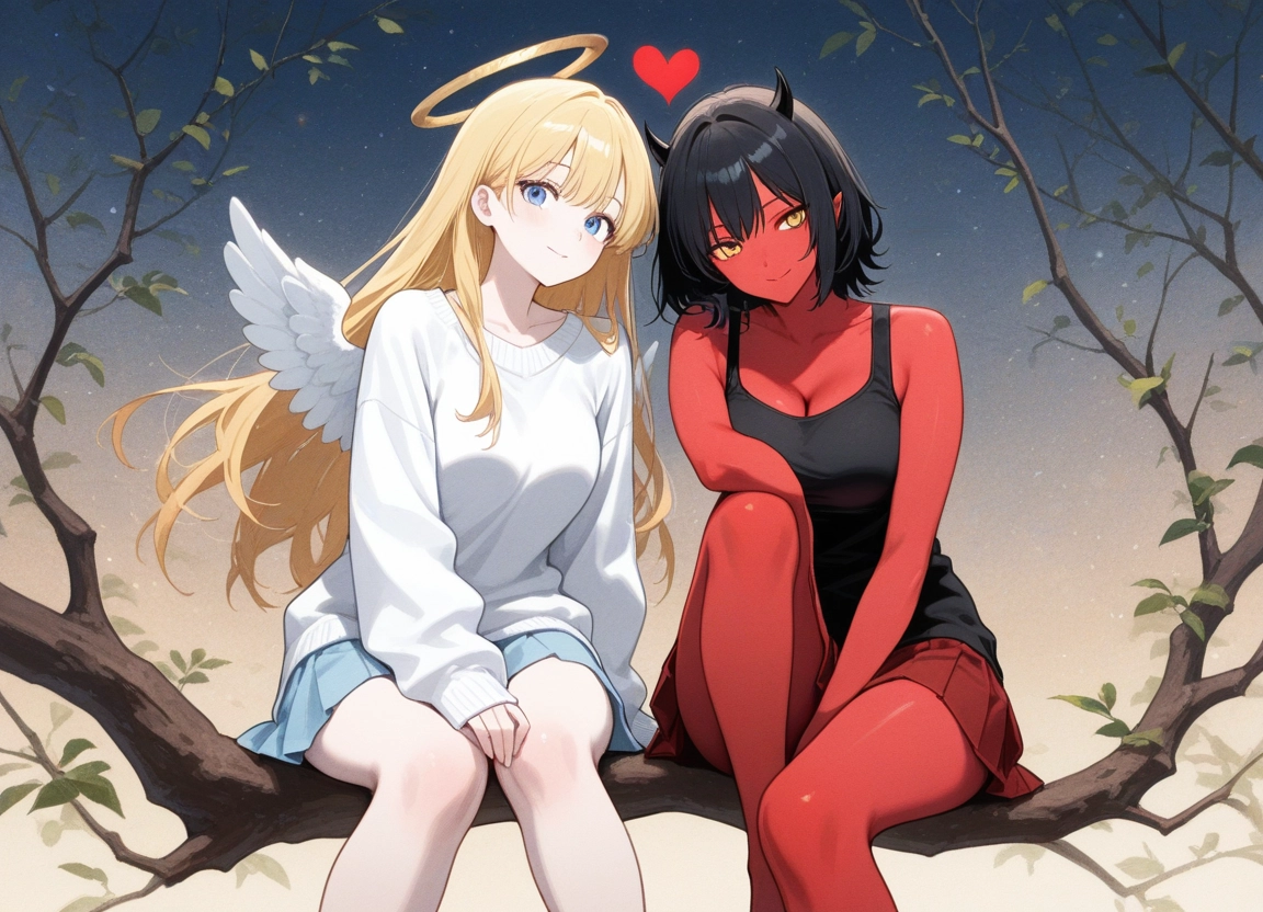 multiple girls, 2girls, breasts, skirt, blonde hair, horns · Yamete.gg