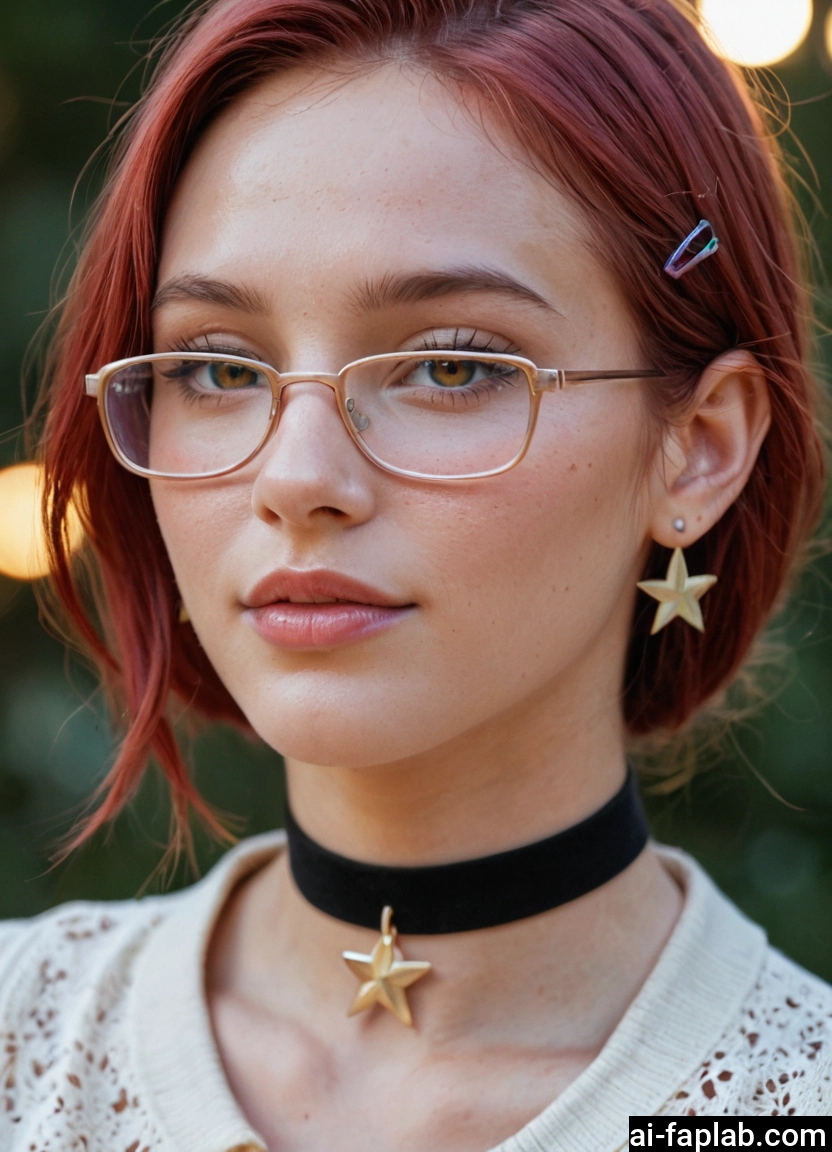 1girl, solo, jewelry, choker, glasses, earrings