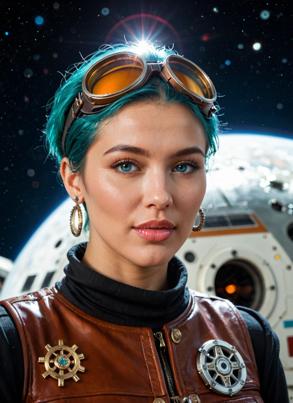 1girl, solo, jewelry, goggles, earrings, space · Yamete.gg